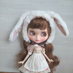 有栖様オーダー品※白のファーのタレ耳うさぎの帽子※4.5インチサイズ