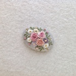【再販×4】リネンと花刺繍のバラのブローチorヘアゴム　オーバル型