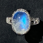 * ✴︎13.5×10mm natural rainbow moonstone ring✴︎ 大粒 5.8ct 天然ムーンストーン リング シルバー925  サイズ調整可能　フリーサイズ **
