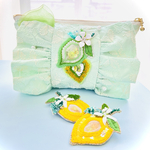 【貴重❣️一点物】ライムリモーネ　リボン型ポーチ　オートクチュール刺繍