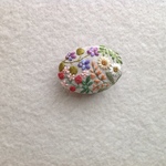 【再販×5】リネンと花刺繍のブローチorヘアゴム　オーバル型
