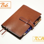 RCW◆本革 手帳カバー(B6)濃ブラウン+空色ステッチ オイルヌメ　T618