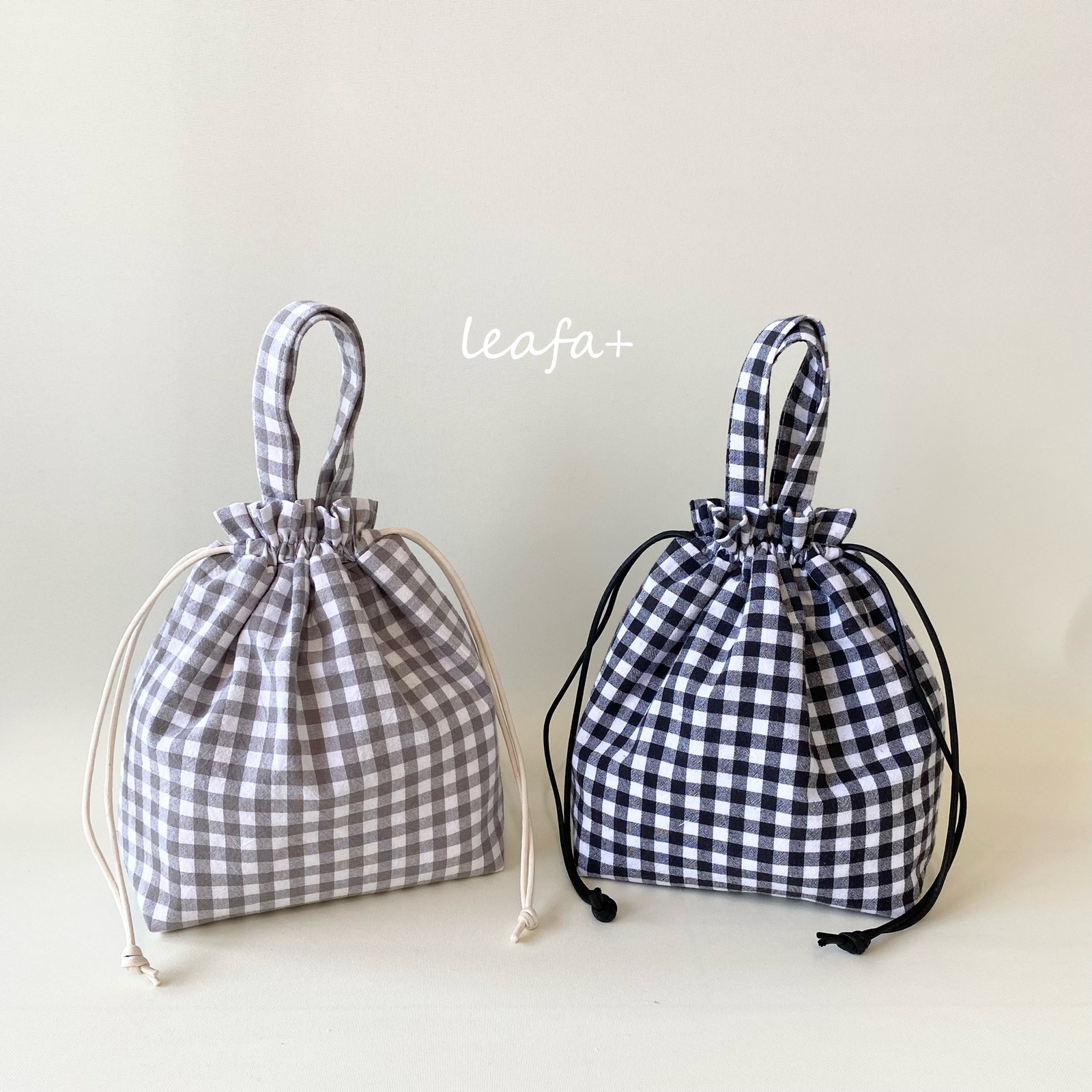 ギンガムチェックの巾着バッグ 選べるカラー お弁当袋にも - leafa+