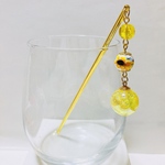 陶器ビーズとクラックビーズ のかんざし　黄色系