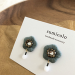 【ターコイズ×ブラウン】お花の刺繍 イヤリング／ピアス