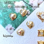 【2pcs】4粒ジルコニア18kgpゴールドハートチャーム 　22129