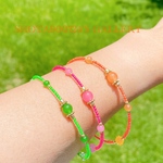 💖🧡💚［再販4] 選べる　neonカラー　カルセドニー　一連　コイルブレスレッド　縁日　輪投げ　ピンク　オレンジ　グリーン　夏　#minne_new  ネオンカラー