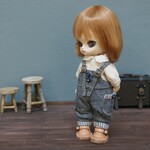 オビツ11服　ゆったりサロペット　グレー&ネイビーストライプ