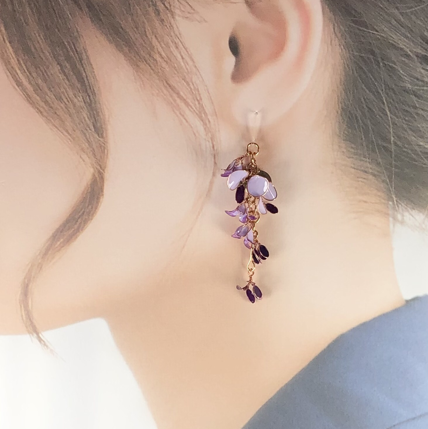 ﾃﾞｨｯﾌﾟﾌﾗﾜｰ]リニューアル✩.*˚風に揺れる✩.*˚藤の花ピアス