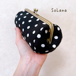 俵型がま口ポーチ◇モノクロドット◇コスメポーチ◇ペンケース