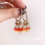3way♡オレンジチェコビーズ✳︎フープ2way✳︎ハンドメイドピアス イヤリング