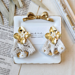 インド刺繍　刺繍リボン　タッセル　ホワイト　白　ベージュ　ゴールド　フラワー　花柄　大ぶり　ピアス　＊　インド刺繍リボン　お洒落　結婚式　ウェディング　お呼ばれ　プレゼント　ギフト