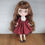 再530.【ブライス ワンピース】ベルト付きワインレッドのクラシカルワンピース ※ブライスアウトフィット