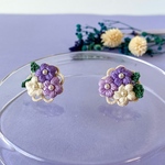ぷっくりお花のタティングピアス-紫紫陽花-