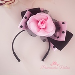 カチューシャ  猫　ペット　薔薇ピンク　ブラック 🌹Merveilleux rose & Joie ribbon 🌹
