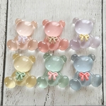 再販 デコパーツ 6個(6色×1個) クマ 透明 ぷっくり リボン カボション 樹脂 パステル