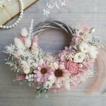 Lune Bonheur＜daisy antique pink＞＊ハーフムーンリース＊夏＊初夏＊プリザーブドフラワー＊お花＊ギフト＊結婚祝い＊新築祝い＊お誕生日祝い