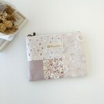 (7/9 New)White&Beige patchwork・大人可愛いマルチなフラットポーチＳサイズ