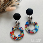 RUKIRIRIA #705 カラフルモザイクピアス  大ぶりピアス 大ぶりイヤリング 