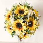 NEW☆🌻ひまわりと白薔薇とかすみ草の爽やかウェディングブーケ＊ブーケ＊アーティフィシャルフラワー🌻結婚式　教会　前撮り　海外ウェディング