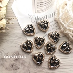 A1341【送料無料】import ハートリボン アンティーク カボション 4pcs