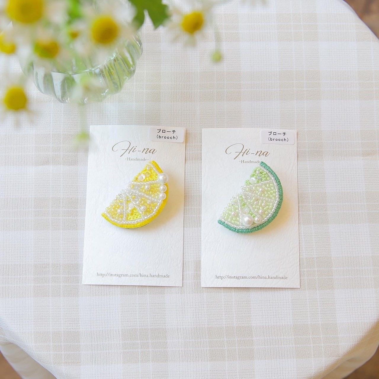 レモン刺繍の夏ブローチ - HI-NA | minne byGMOペパボ 国内最大