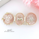 フロストアクリルフラワーと白い花のバレッタ/ヘアクリップ/大きめバレッタ