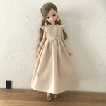 フリル袖ワンピース【生成り】ドール服　リカちゃん　ブライス　ナチュラルワンピース【受注】