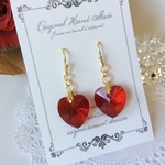 swarovski～ハート型ピアス（薔薇色）