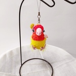 コザクラインコ　タイガーチェリーのストラップ　インコ　あみぐるみ　編みぐるみ　あみもの　レース編み　ぬいぐるみ　人形　あみぬいぐるみ　小鳥　ことり　鳥　ミニチュア小物　コトリサ　kotorisa