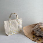 帆布 花柄 ミニ ランチ トート オフィス バッグ　Yellow/Flower