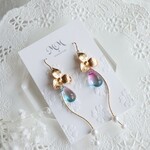 ゴールドフラワー×雫パープルピアス/イヤリング