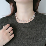 turquoise×crystal necklaceビーズネックレス　ステンレスネックレス　マンテルネックレス　チェーンネックレス　シルバーネックレス　チョーカー