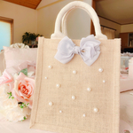 夏にピッタリ！パールが可愛い♡リボンジュートバッグ♡ライトグレー