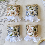 Ｂ　インド刺繍　刺繍リボン　刺繍　ブルー　青　水色　グリーン　白　ホワイト　ゴールド　フリル　フラワー　ポニーフック　ヘアアクセサリー　マジェステ　結婚式　ウェディング　お呼ばれ　ギフト　プレゼント