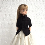 リカはると兼用　墨黒半袖角襟シャツ　ブラウス　27cmドール  22cmドール　ドール服　着せ替え服　アウトフィット　リカちゃん　はるとくん　ジェニー　バービー