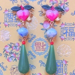 ヴィンテージセルロイドの耳飾り 桃 ２