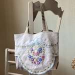 アンティークリネン*貴重な花束刺繍*トートバッグ*フランスヴィンテージ*eco