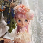 ふんわりリボンとくすみピンクのお花のヘッドドレス☆ネオブライス☆ドライフラワーとプリザーブドフラワー