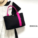 SIOCO・Zoccaシリーズ 柔らか8号帆布《ブラック》×マゼンタテープ　ショルダーバッグ 通勤  アシンメトリー　個性的バッグ　軽い　シンプル　大きめバッグ　黒　マザーズバッグ　お稽古バッグ　