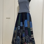 手作り　古布　綿色々　型染め　刺し子　藍　パッチワークスカート