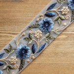 1mカット済み【インド刺繍リボン】　カラー　チュール　リボン 【ブルー×グリーン】　