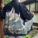 男性にも着て欲しくて作った　鶴の絵柄のジャケット　着物リメイク　スカジャン