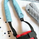 ズレが気にならない  お名前タグつき シンプル 超ロング 水筒肩ひもカバー【デニム風／チェック】