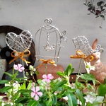 ハート＆鳥かご＆小鳥のワイヤーピック3本セット*寄せ植えにどうぞ*寄せ植えに