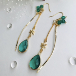 No.1  【再販ｘ5】大人気・EmeraldGreen・エメラルドグリーン色のしずくクリスタル・スワロフスキー・揺れる上品・「春 夏 秋 冬」