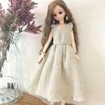 フリル袖ワンピース【カシュクール】ドール服　リカちゃん　ブライス　ナチュラルワンピース