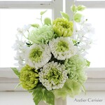 プリザーブドフラワー 仏花＜トワ Ｌサイズ＞ホワイト×グリーン 菊 白花器【お供え花】