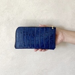 スマホ入る L字長財布 本革 クロコ型押し ネイビー 