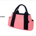 新色・SIOCO・Miramareシリーズ 国産8号帆布トートバッグ【MINIMO】８号帆布（コーラルピンク）×コットン（ブラック）×持ち手紐 50mm幅（ブラック）サイドポケット　差し色